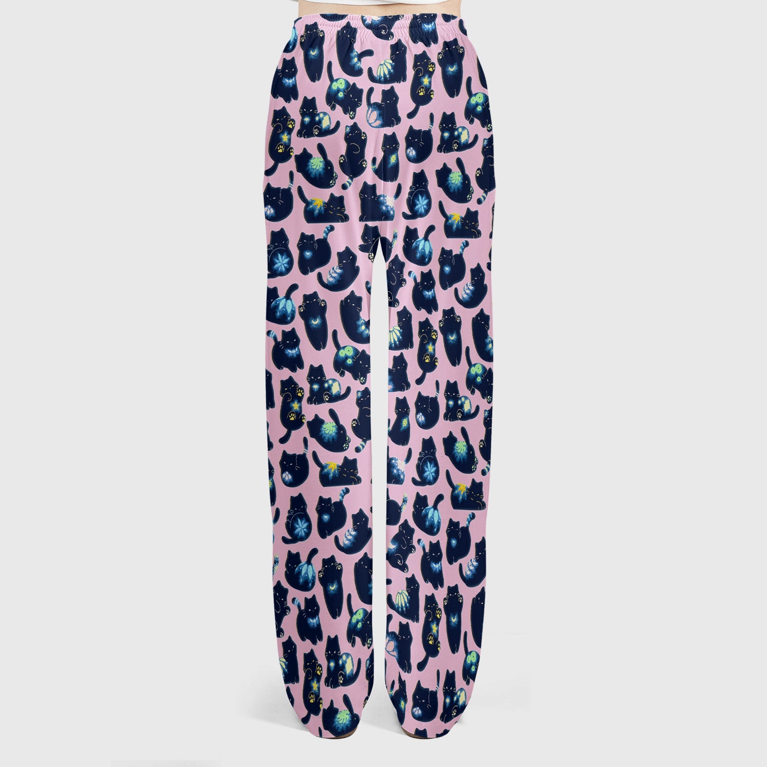 Midnight Cat Scrub Set, Black Cat Pattern Nurse Shirt, Breathable Fabrics Nursing Uniform