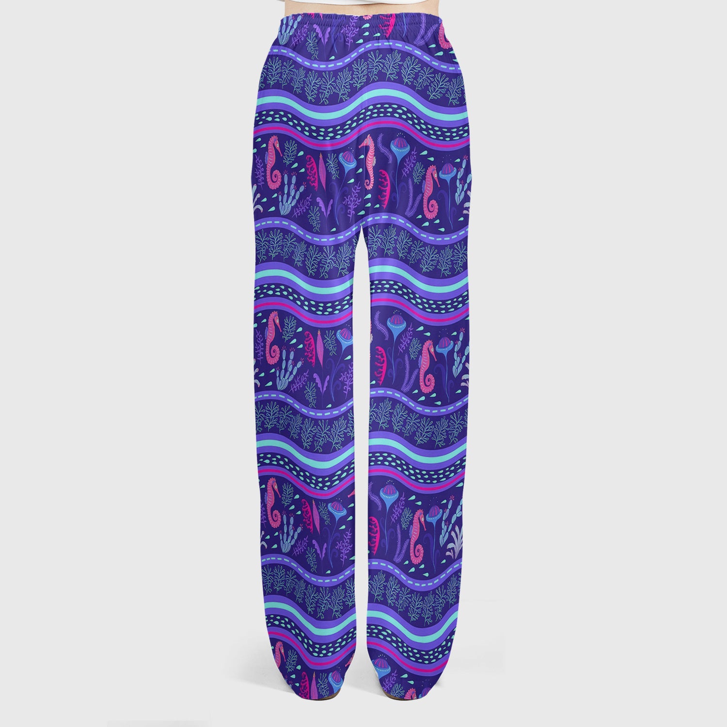 Purple Seahorse Ocean Pattern Scrub Set, Scrub Pants and V Neck Top