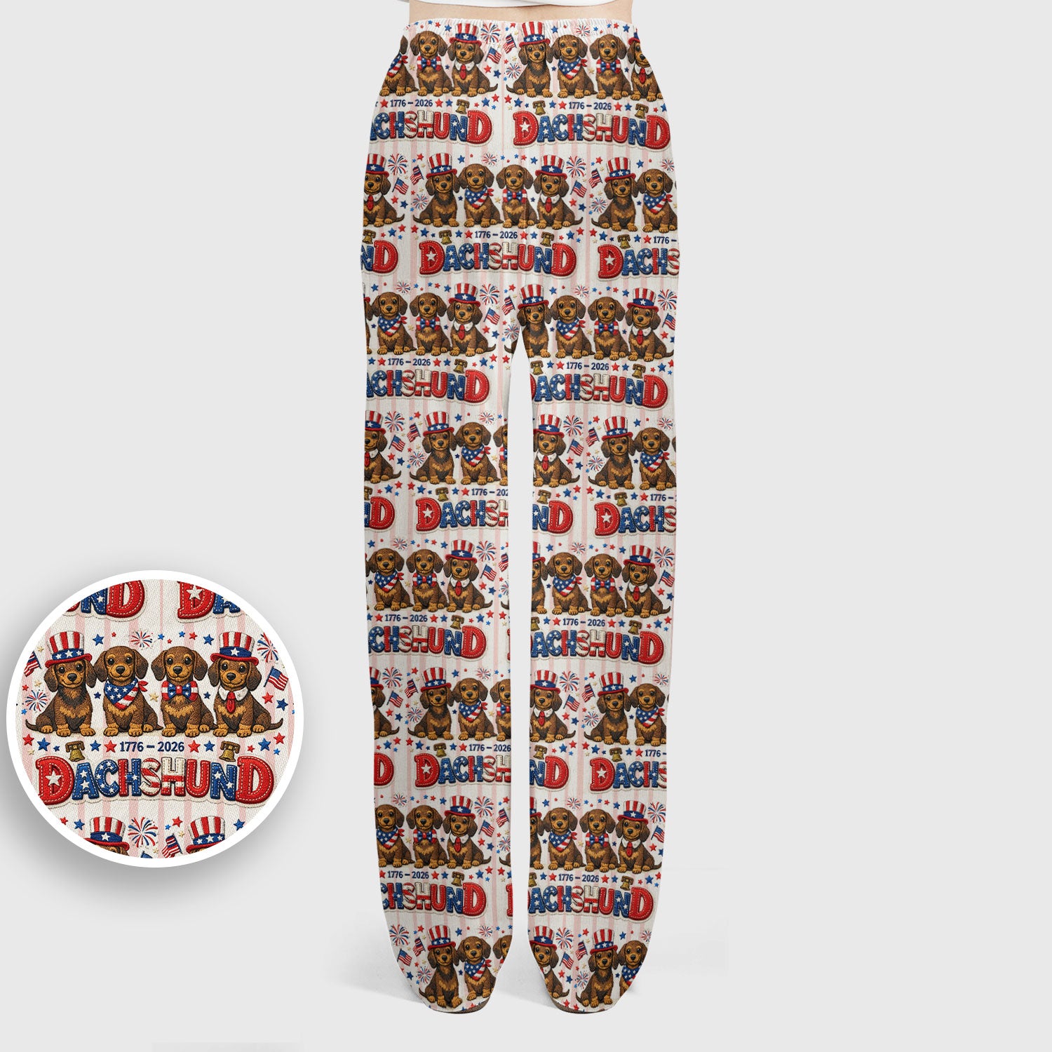 Patriotic Dachshund Fireworks Pattern Scrub Set, Scrub Pants and V Neck Top