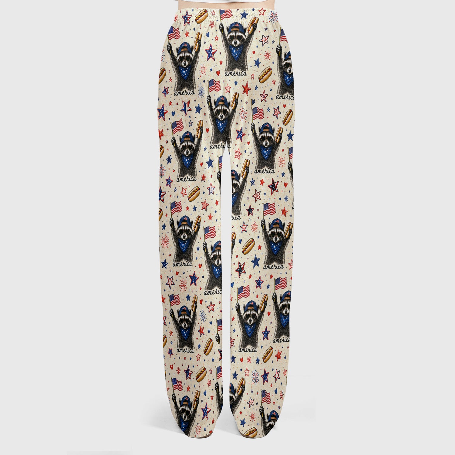 Patriotic Raccoon America Hotdog Pattern Scrub Set, Scrub Pants and V Neck Top