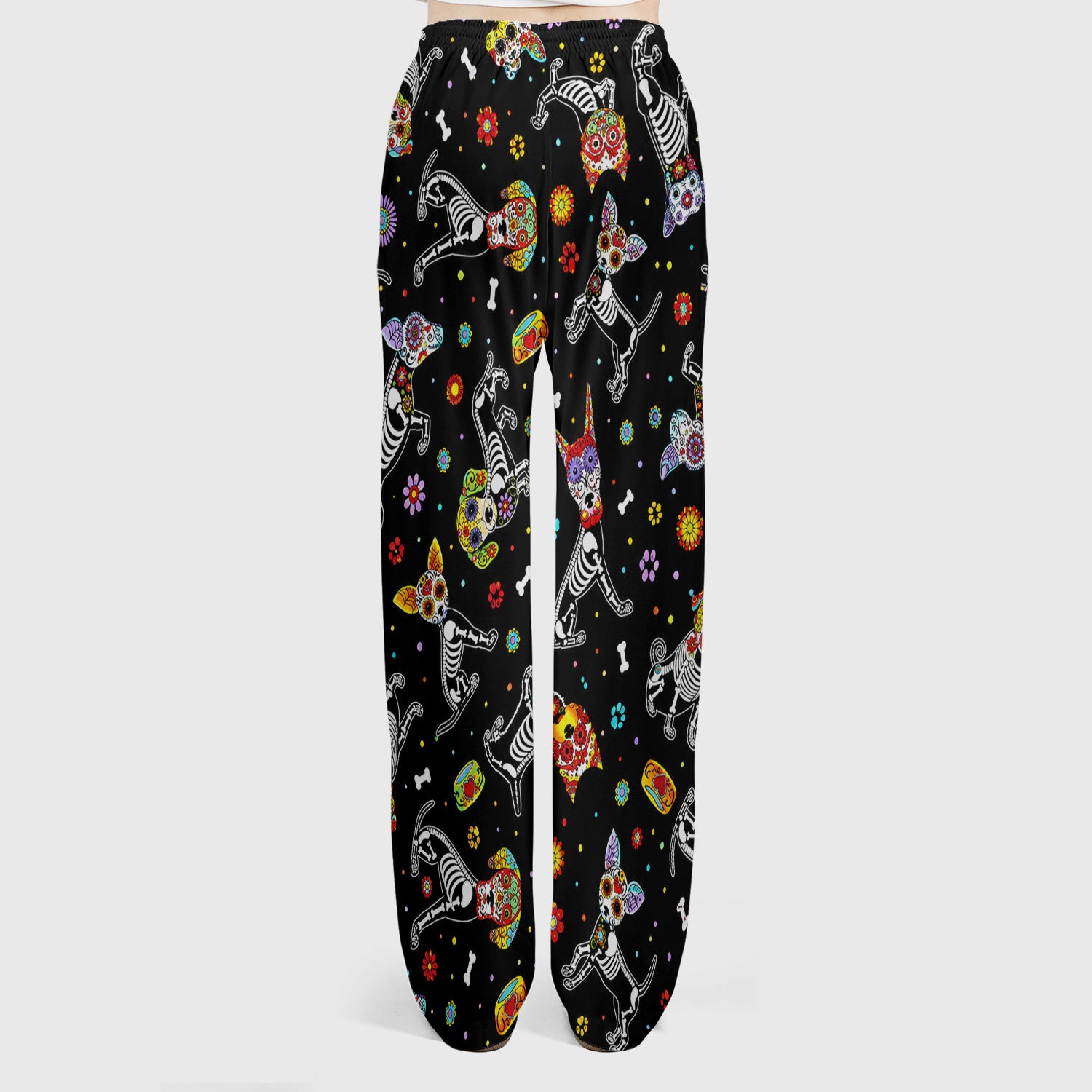 Colorful Day Of The Dead Dogs Scrub Set, Scrub Pants and V Neck Top