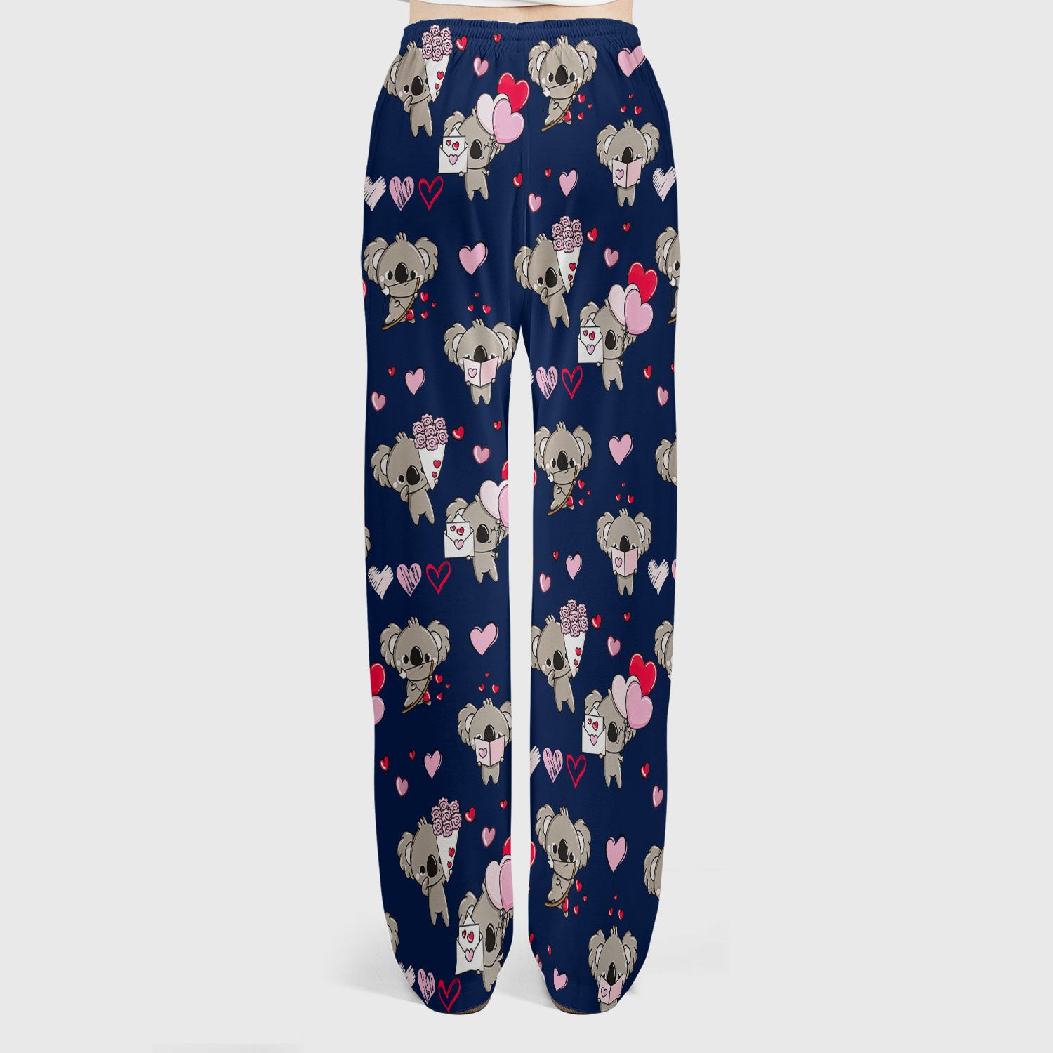 Valentine Koala Holding Flowers Cute Print Scrub, Women's Scrub Sets