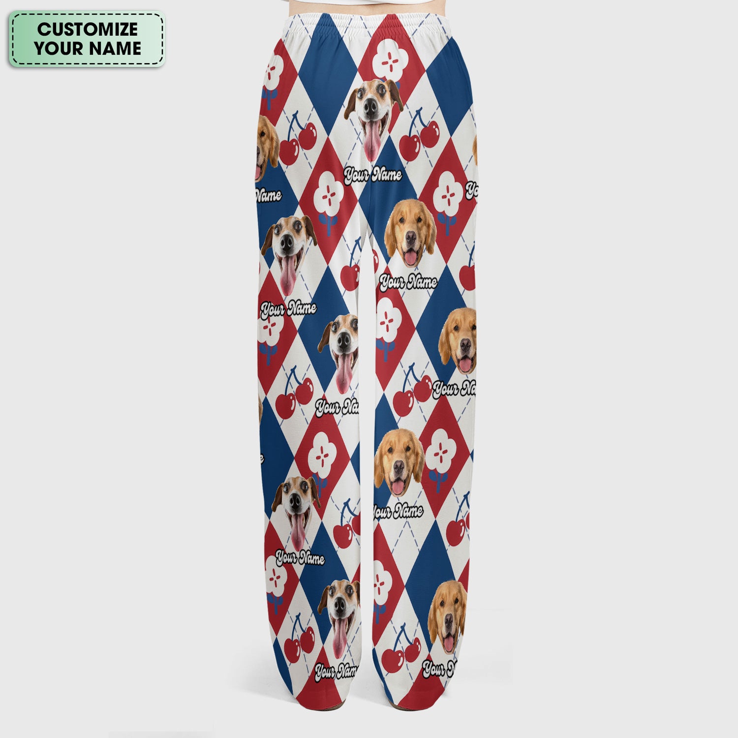 Custom Dog Face Scrub Set, Playful Dog Cherry Argyle Pattern Shirt, Breathable Fabrics Nursing Uniform