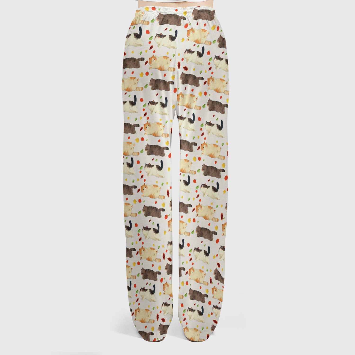 Chubby Cat Autumn Leaves Print Scrub Set, Breathable Med Uniform