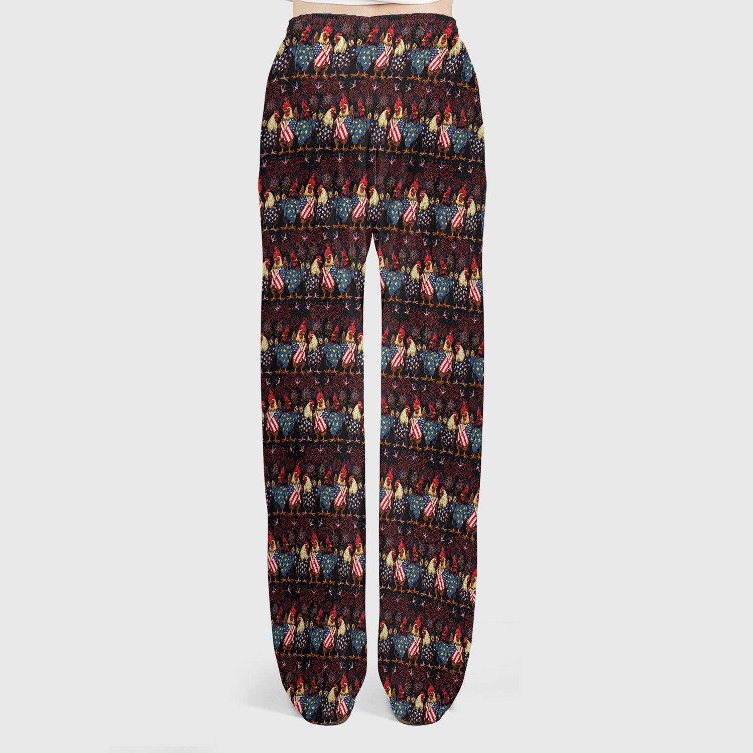 Patriotic Rooster Fireworks Pattern Scrub Set, Scrub Pants and V Neck Top