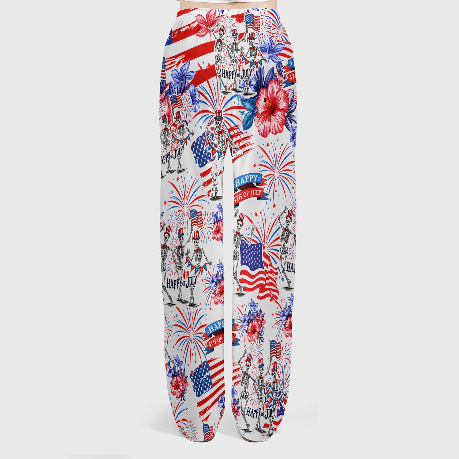 Funny 4th Of July Skeleton Nurse for RN & CNA, Patriotic Fireworks Medical Uniform Scrub Set, Scrub Pants and V Neck Top