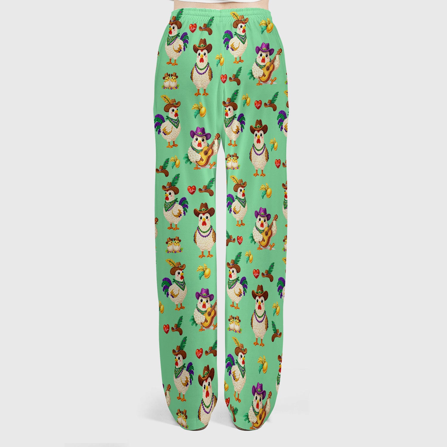Funny Mardi Gras Rooster Cowboy Print Set, Women's Scrub Sets