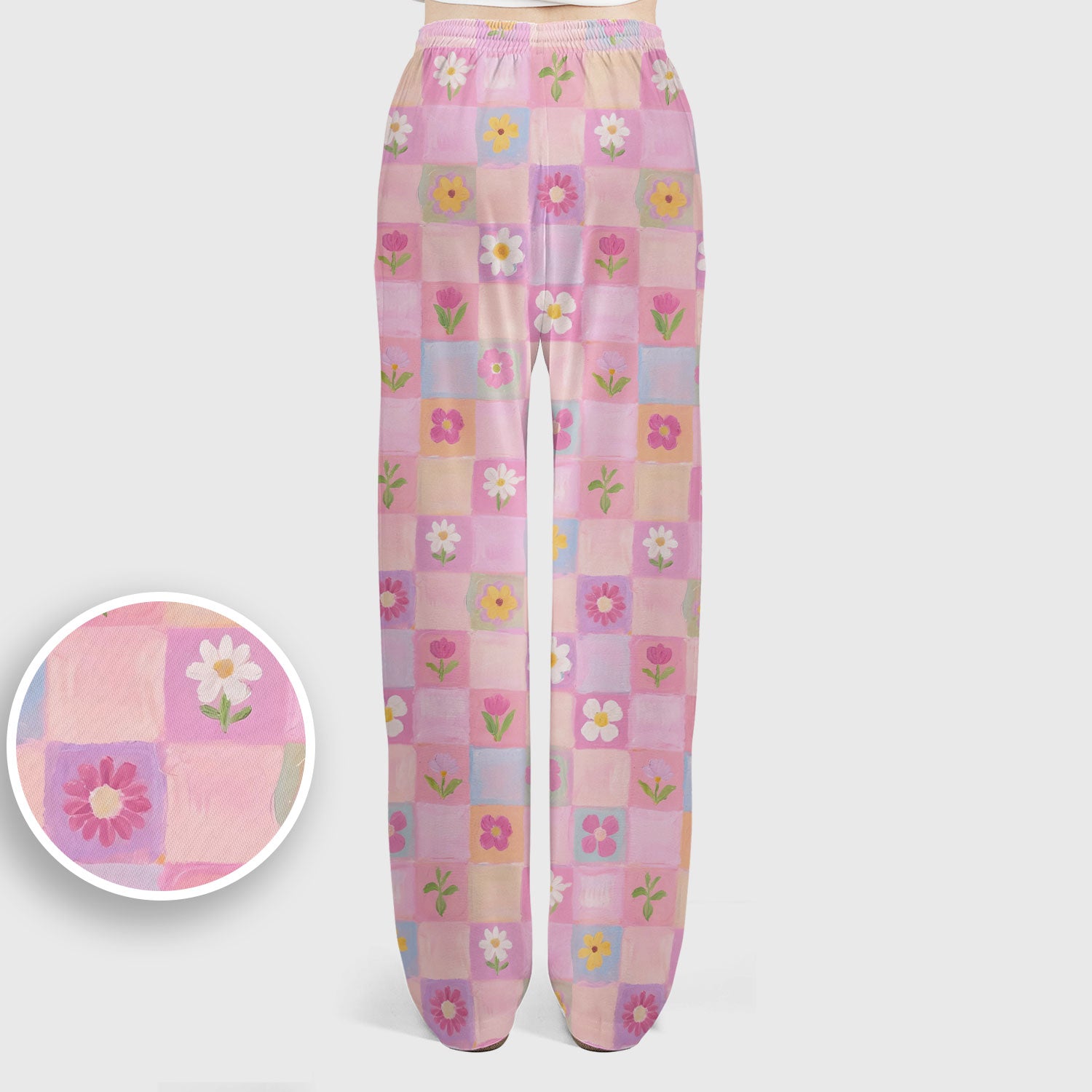 Lovely Pastel Floral Patchwork Pattern Scrub Set, Scrub Pants and V Neck Top