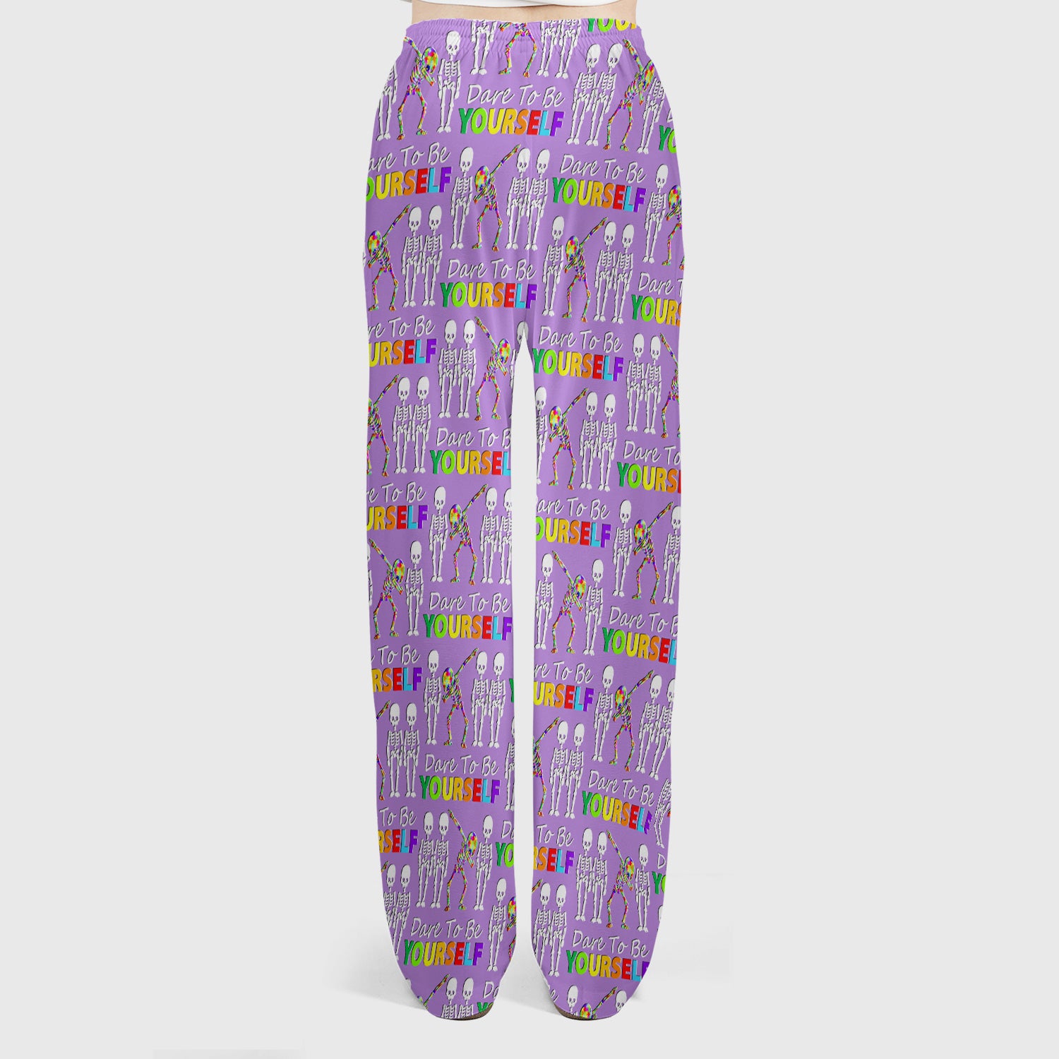 Rainbow Skeleton Dare To Be Yourself Pattern Scrub Sets, Scrub Pants and V Neck Top