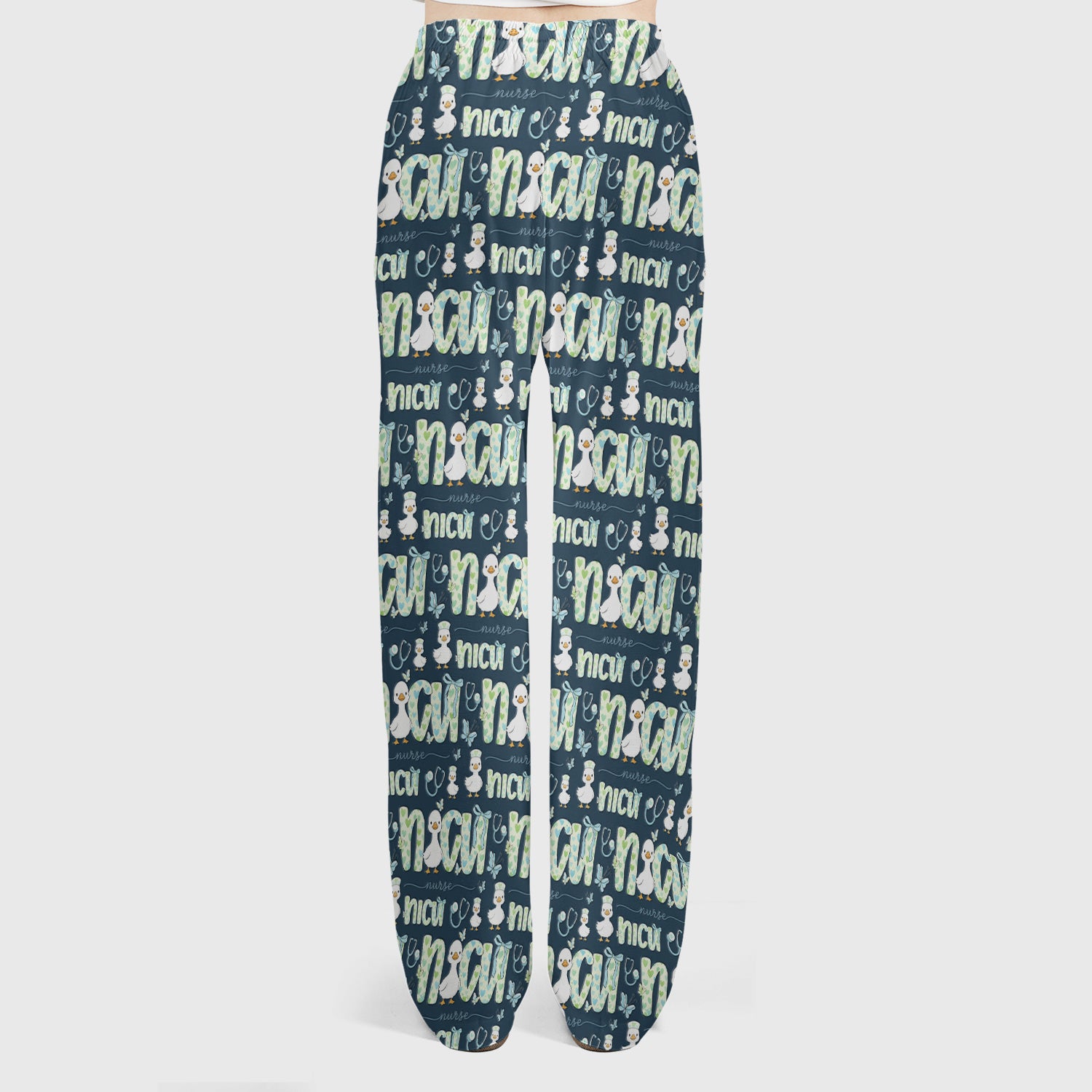 NICU Nurse Duck Pattern Scrub Set, Scrub Pants and V Neck Top