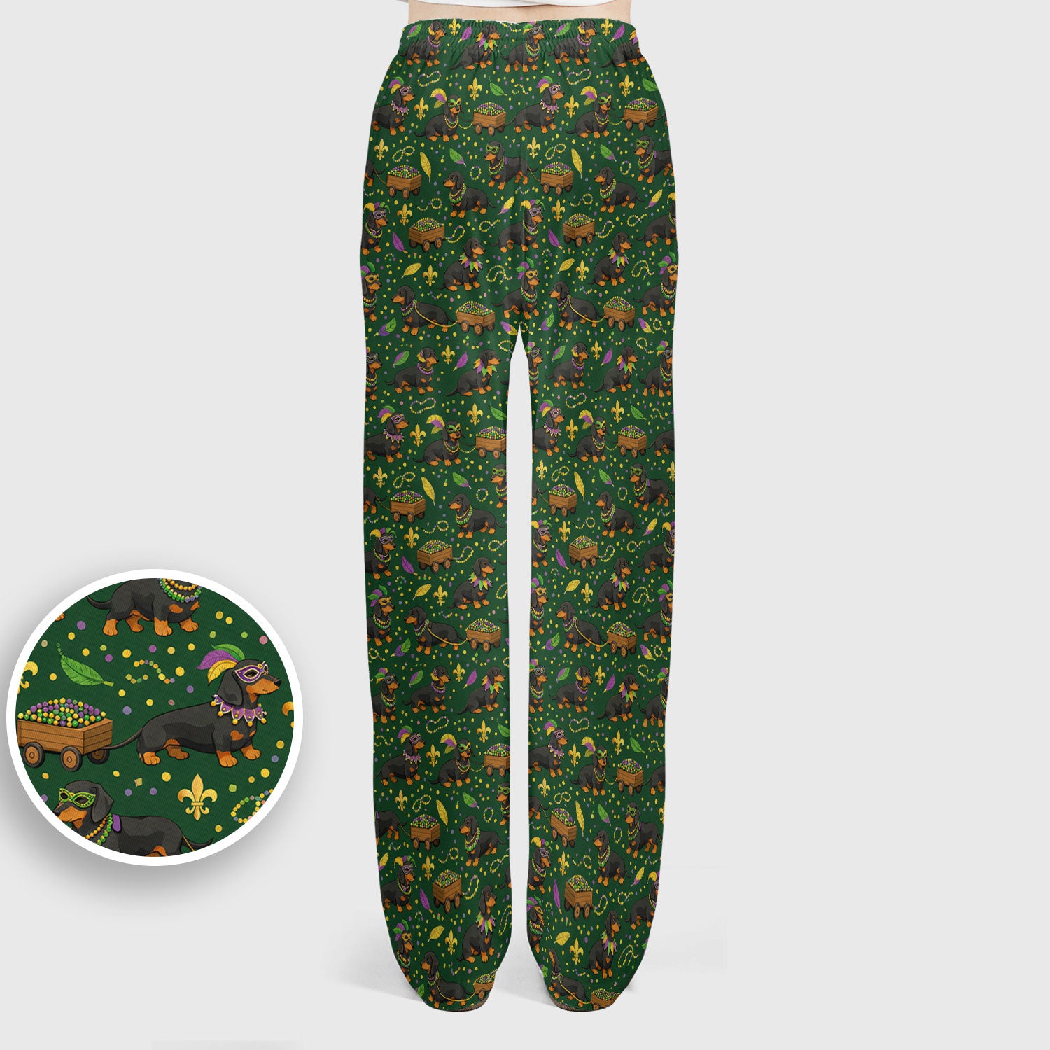 Funny Mardi Gras Dachshund Scrub Set, Festival Wiener Dog Pattern Nurse Shirt, Breathable Fabrics Nursing Uniform