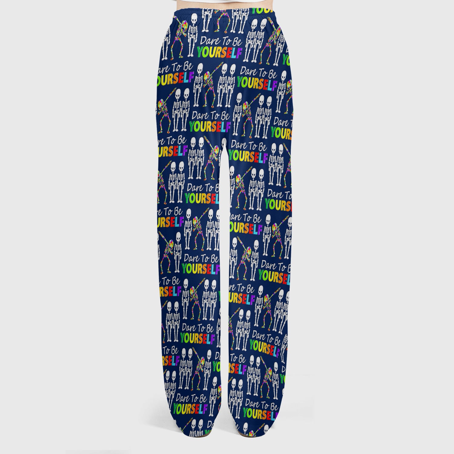 Rainbow Skeleton Dare To Be Yourself Pattern Scrub Sets, Scrub Pants and V Neck Top