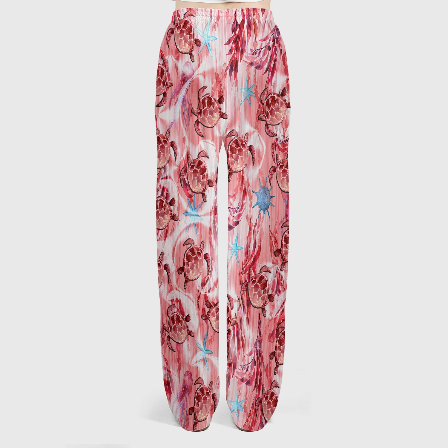 Pink Sea Turtle Ocean Pattern Scrub Set, Scrub Pants and V Neck Top