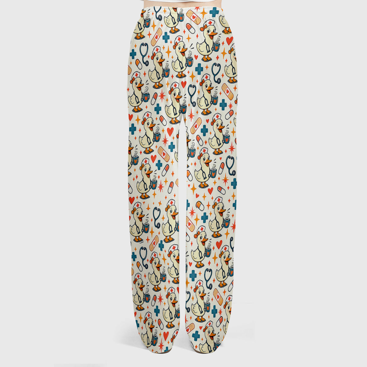 Cute Nurse Duck With Coffee Scrub Set, Scrub Pants and V Neck Top