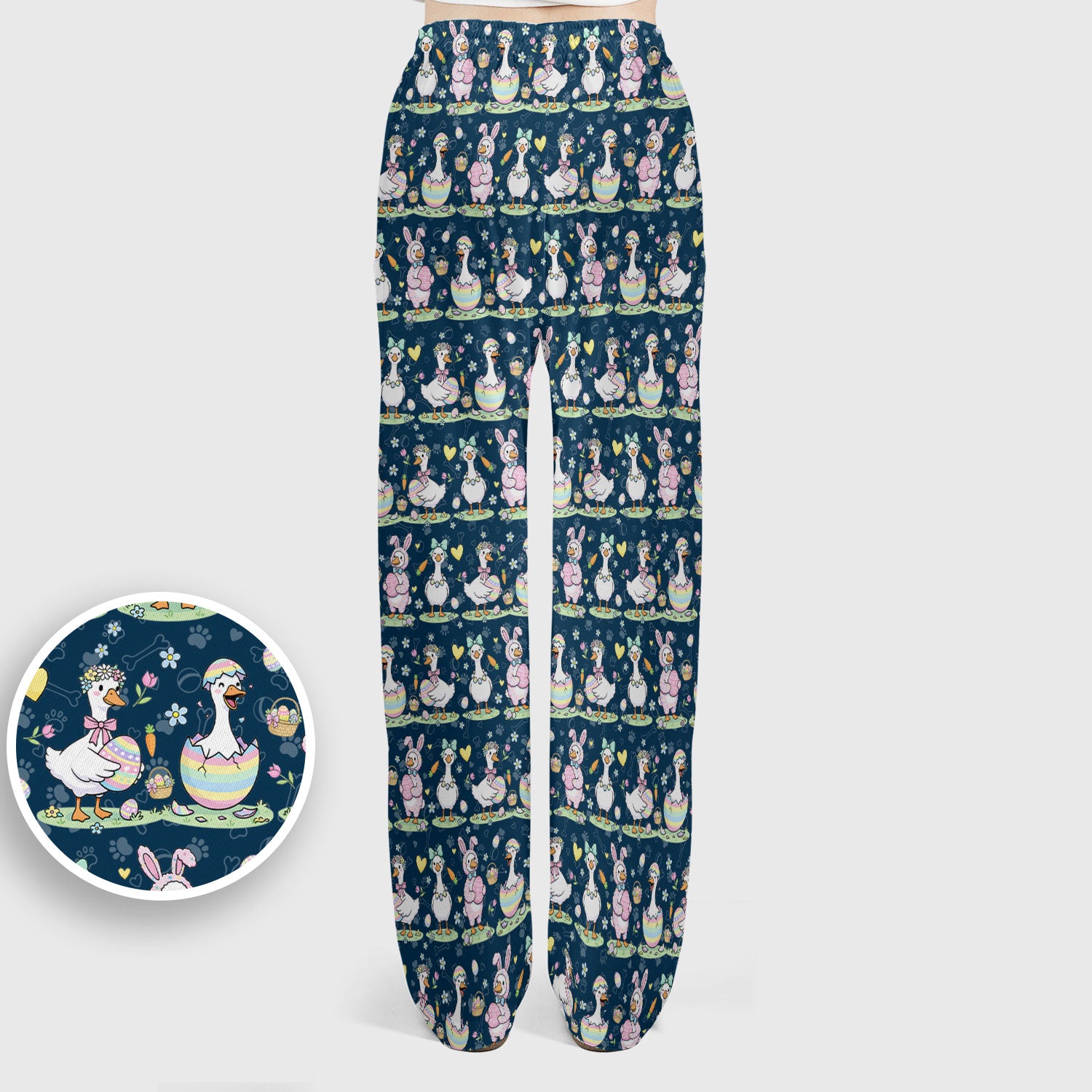 Spring Easter Goose and Bunny Print Scrub Set, Breathable Med Uniform
