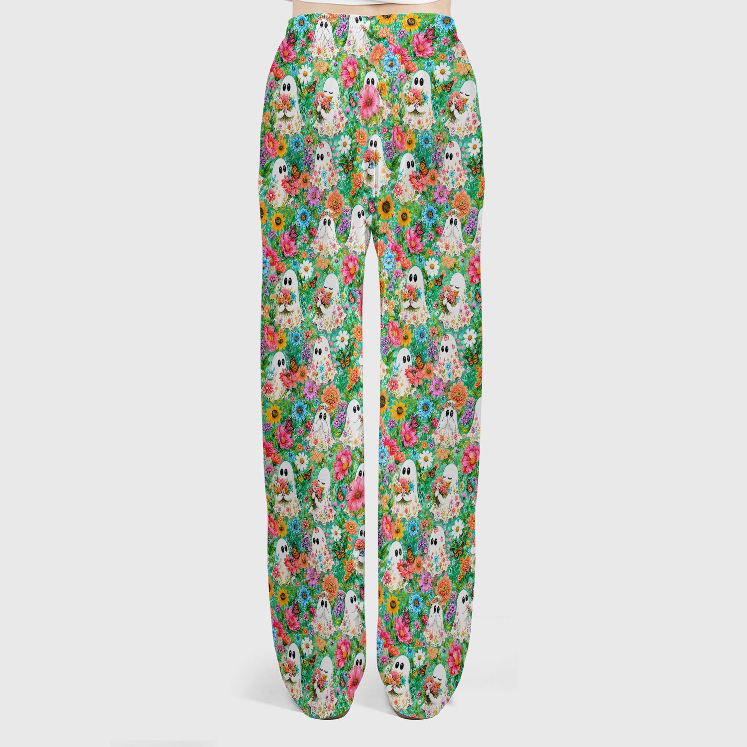 Cute Halloween Floral Ghosts Scrub Set, Scrub Pants and V Neck Top