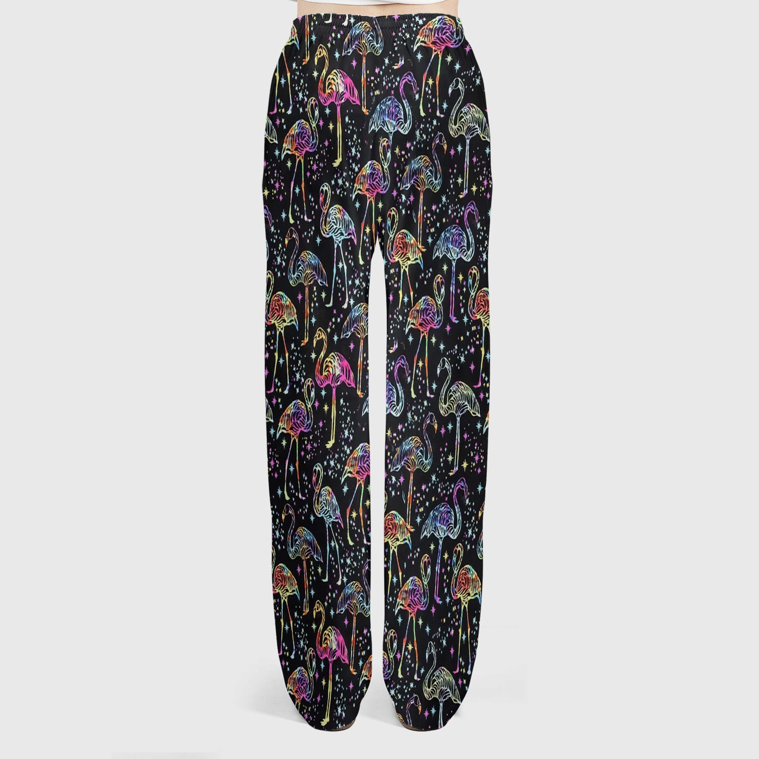 Neon Flamingo Starry Night Pattern Scrub Set, Scrub Pants and V Neck Top