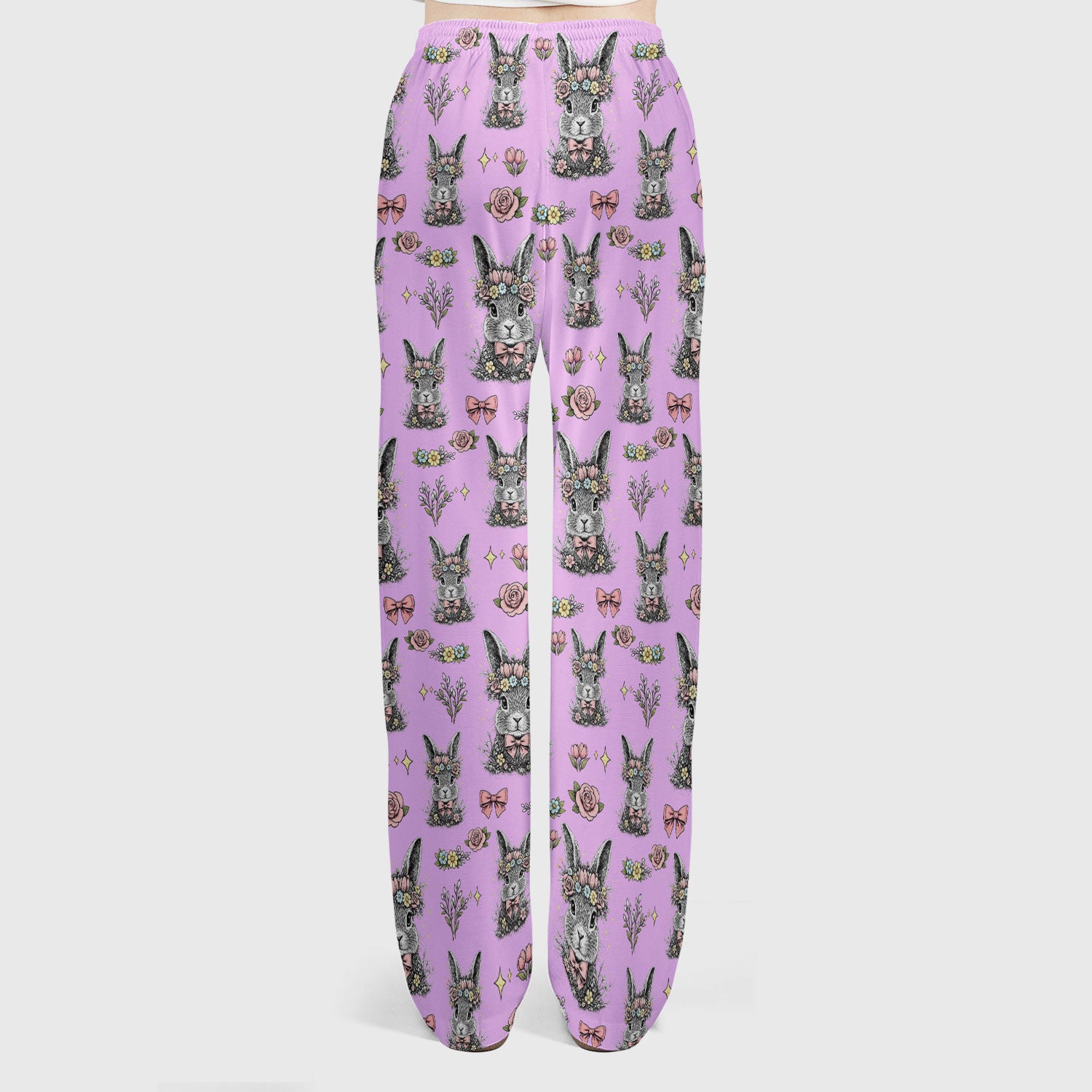 Vintage Floral Bunny Print Scrub Set, Scrub Pants and V Neck Top