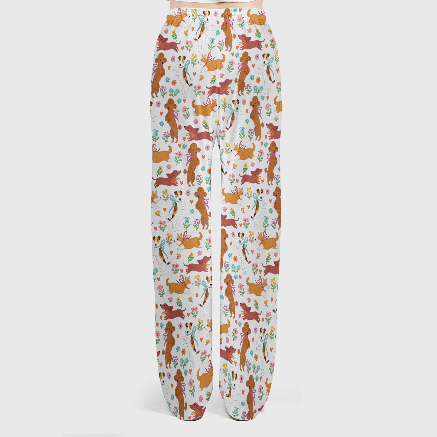 Cute Cartoon Dog Print Women's Scrub Set, Scrub Pants and V Neck Top