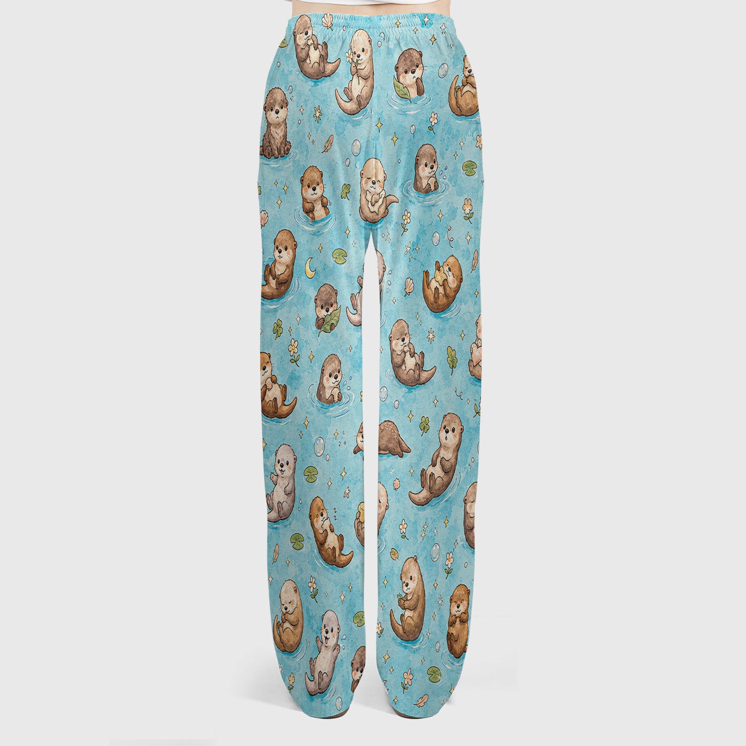 Cute Otter Pond Nurse Print Scrub Set, Scrub Pants and V Neck Top