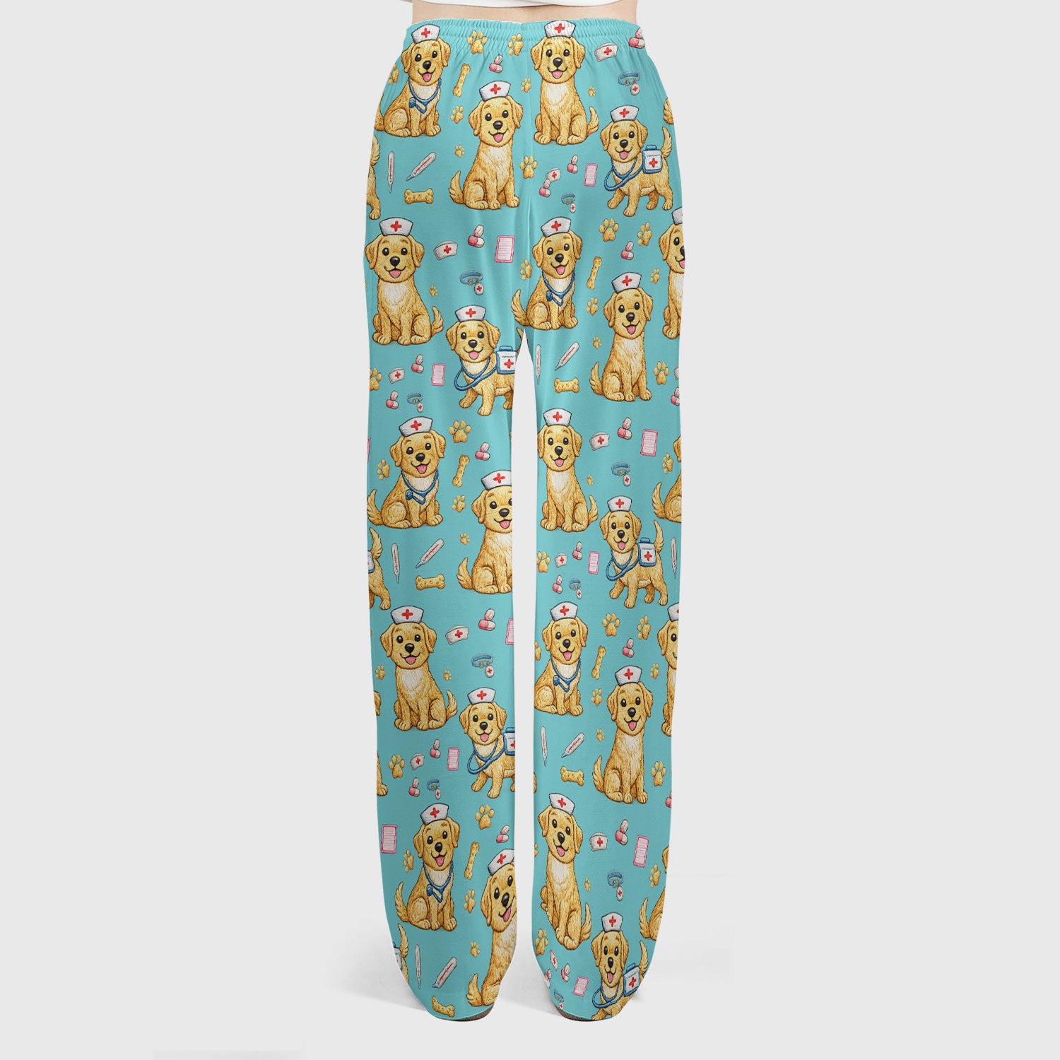 Cute Puppy Nurse Medical Print Women’s Scrub Set, Scrub Pants and V Neck Top