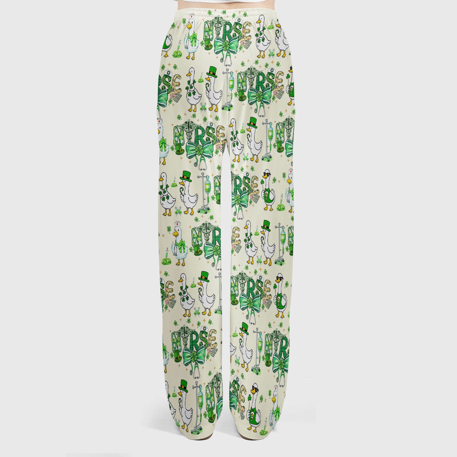 Funny Goose Nurse Shamrock Scrub Set, St. Patrick’s Day Nurse Pattern Shirt, Breathable Fabrics Nursing Uniform