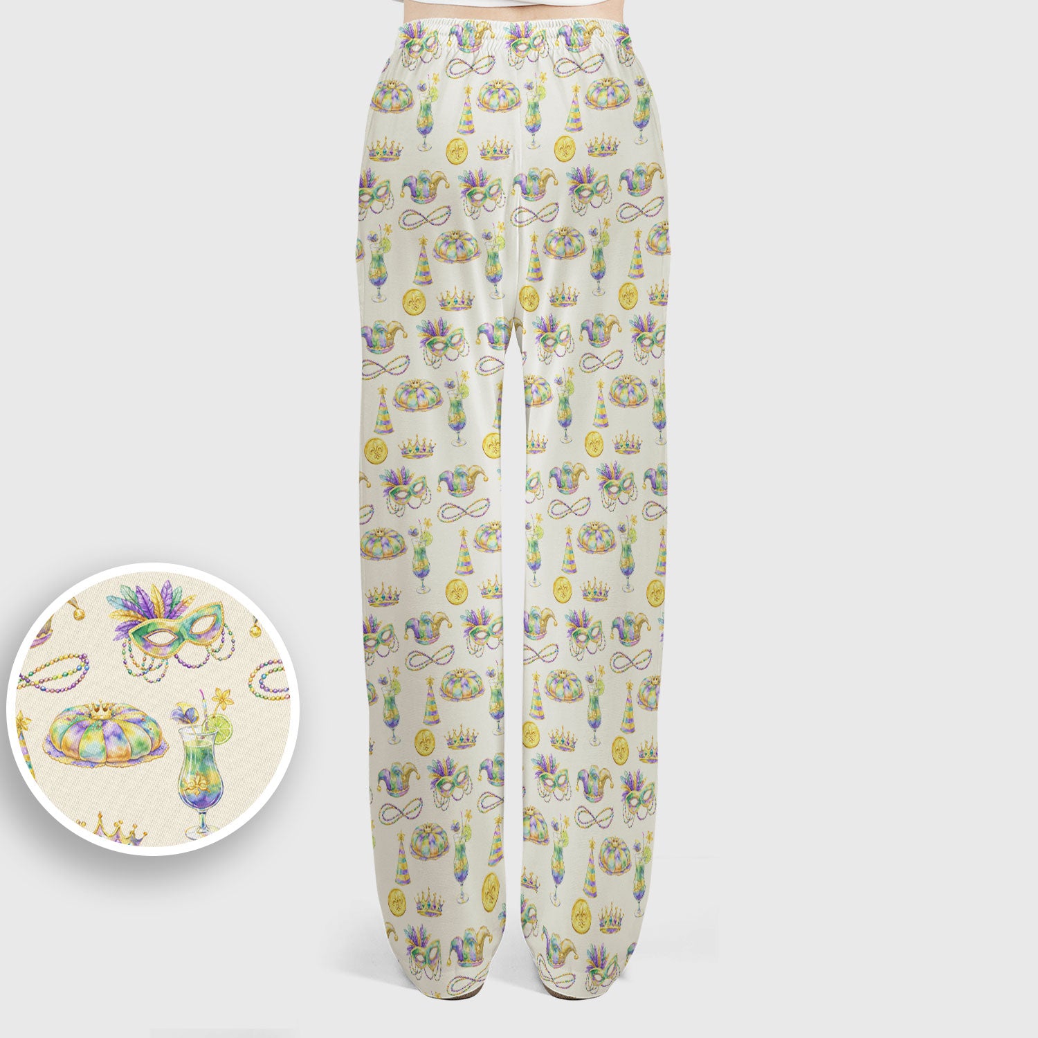 Mardi Gras Mask Scrub Set, Elegant Carnival Pattern Nurse Shirt For Women, Breathable Fabrics Nursing Uniform