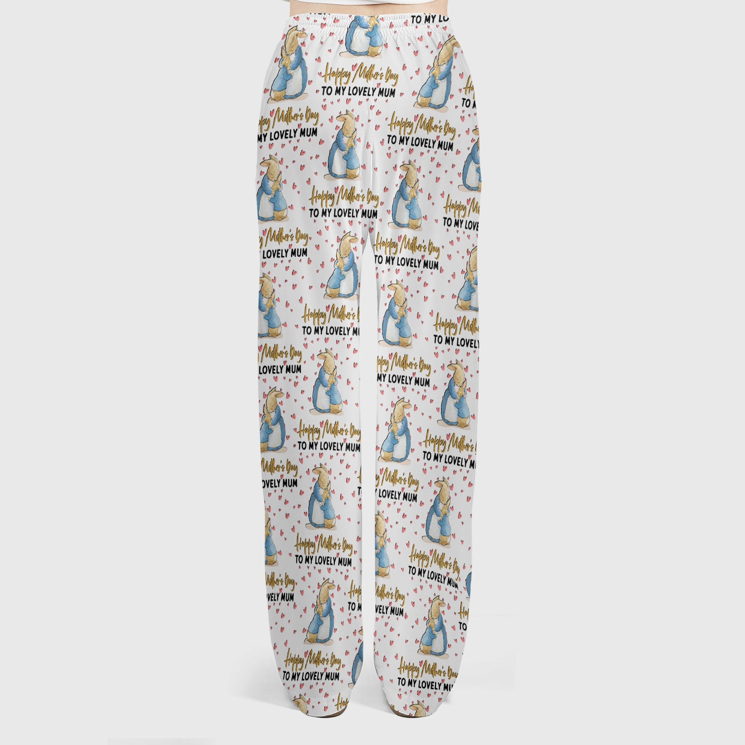 Happy Mothers Day Bunny Love Pattern Scrub Sets, Scrub Pants and V Neck Top