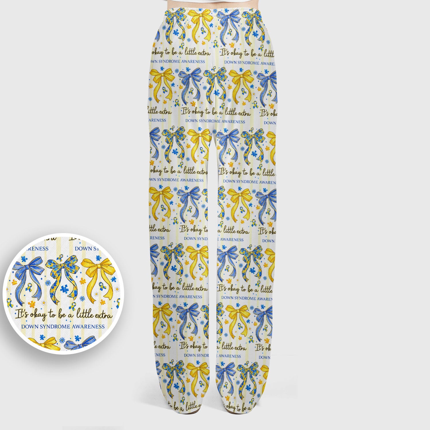 Down Syndrome Awareness Ribbon Pattern Scrub Set, Scrub Pants and V Neck Top