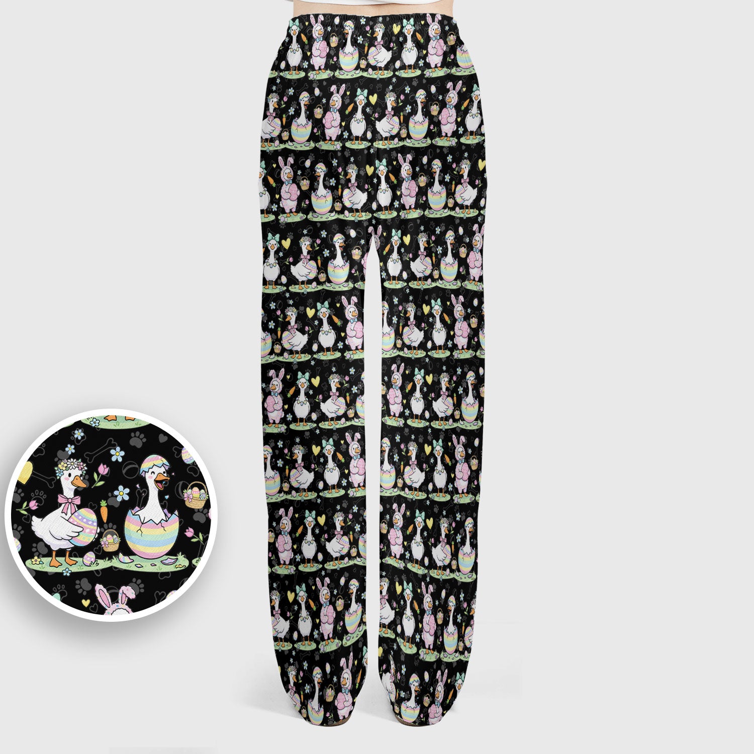 Spring Easter Goose and Bunny Print Scrub Set, Breathable Med Uniform