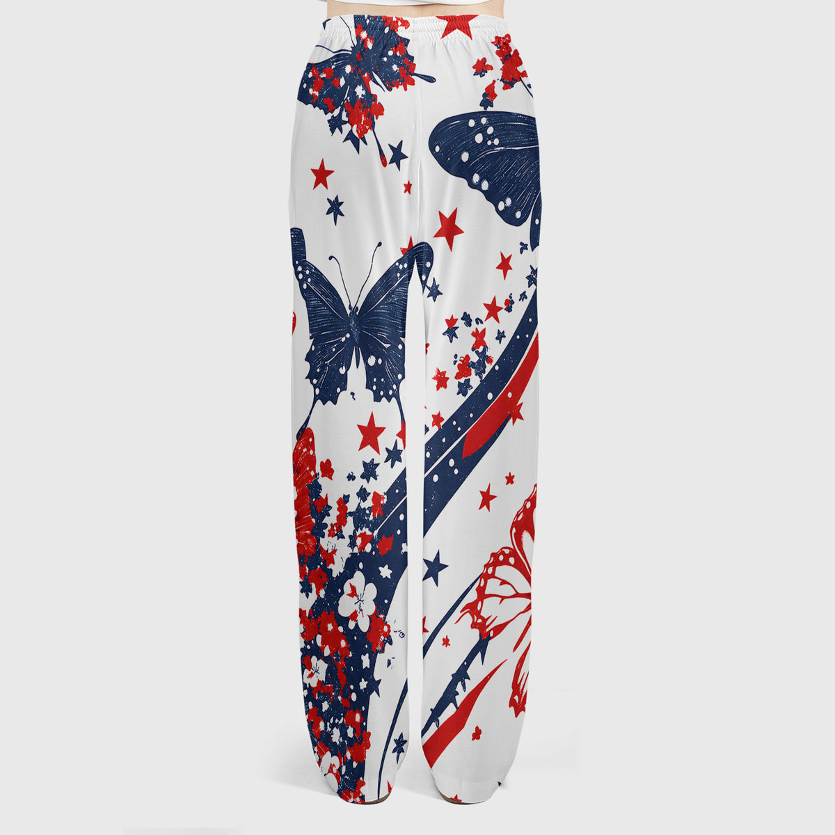 Patriotic Butterfly with Red White Blue Stars Scrub Set, Scrub Pants and V Neck Top