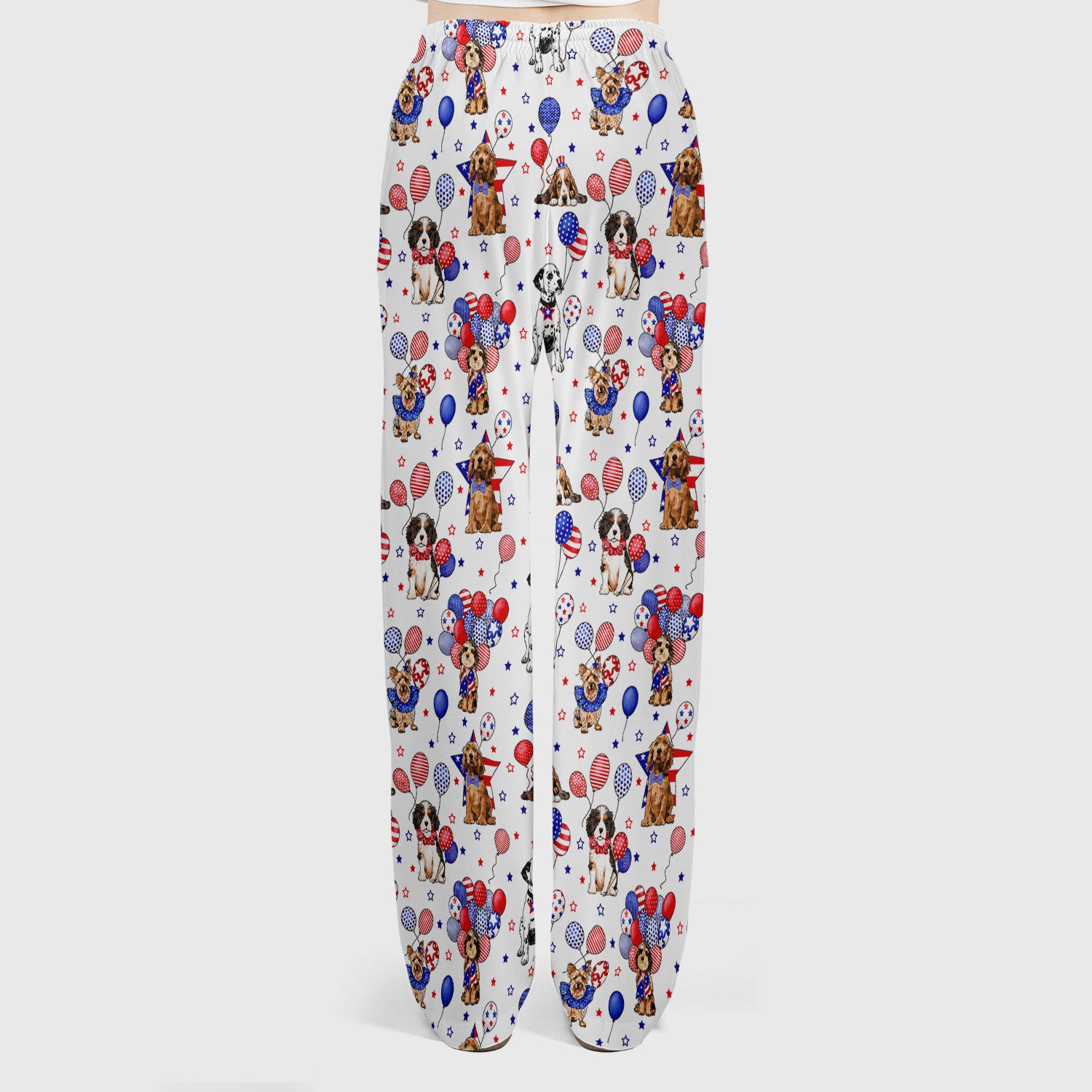 Patriotic Dogs With USA Flag Balloons Pattern Scrub Set, Scrub Pants and V Neck Top