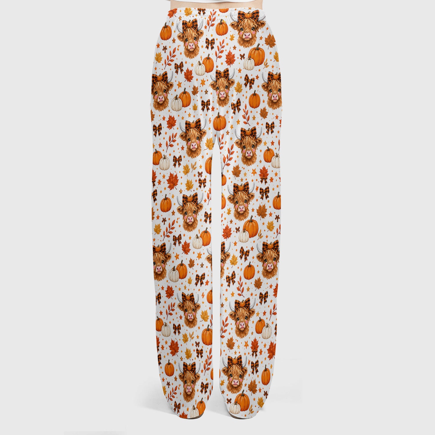 Cute Fall Highland Cow Scrub Set, Scrub Pants and V Neck Top