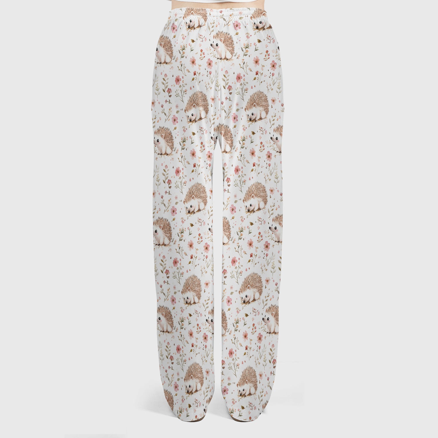 Cute Hedgehog Wildflower Garden Pattern Scrub Set, Scrub Pants and V Neck Top