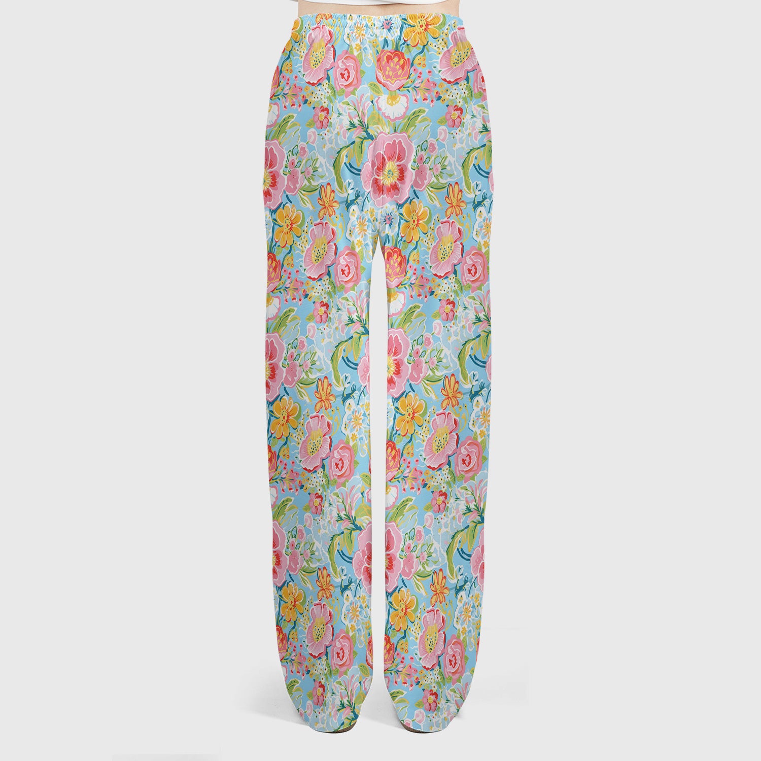 Pastel Tropical Floral Garden Pattern Scrub Set, Scrub Pants and V Neck Top