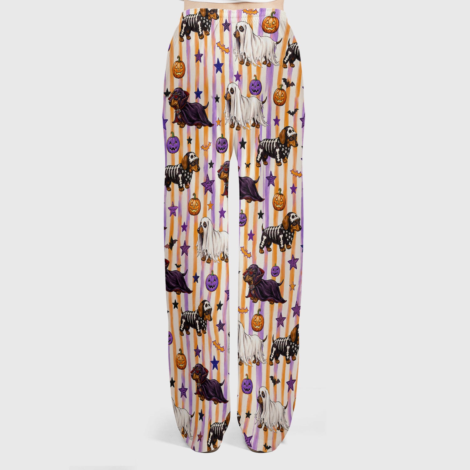 Halloween Dachshund Stripe Pattern Scrub Set, Scrub Pants and V Neck Top