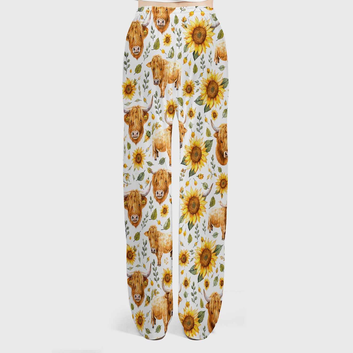 Highland Cow Sunflower Pattern Scrub Set, Scrub Pants and V Neck Top