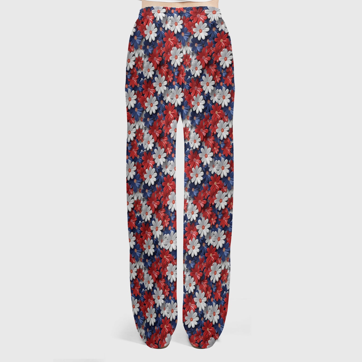Festive Patriotic Daisy Bloom Pattern Scrub Set, Scrub Pants and V Neck Top