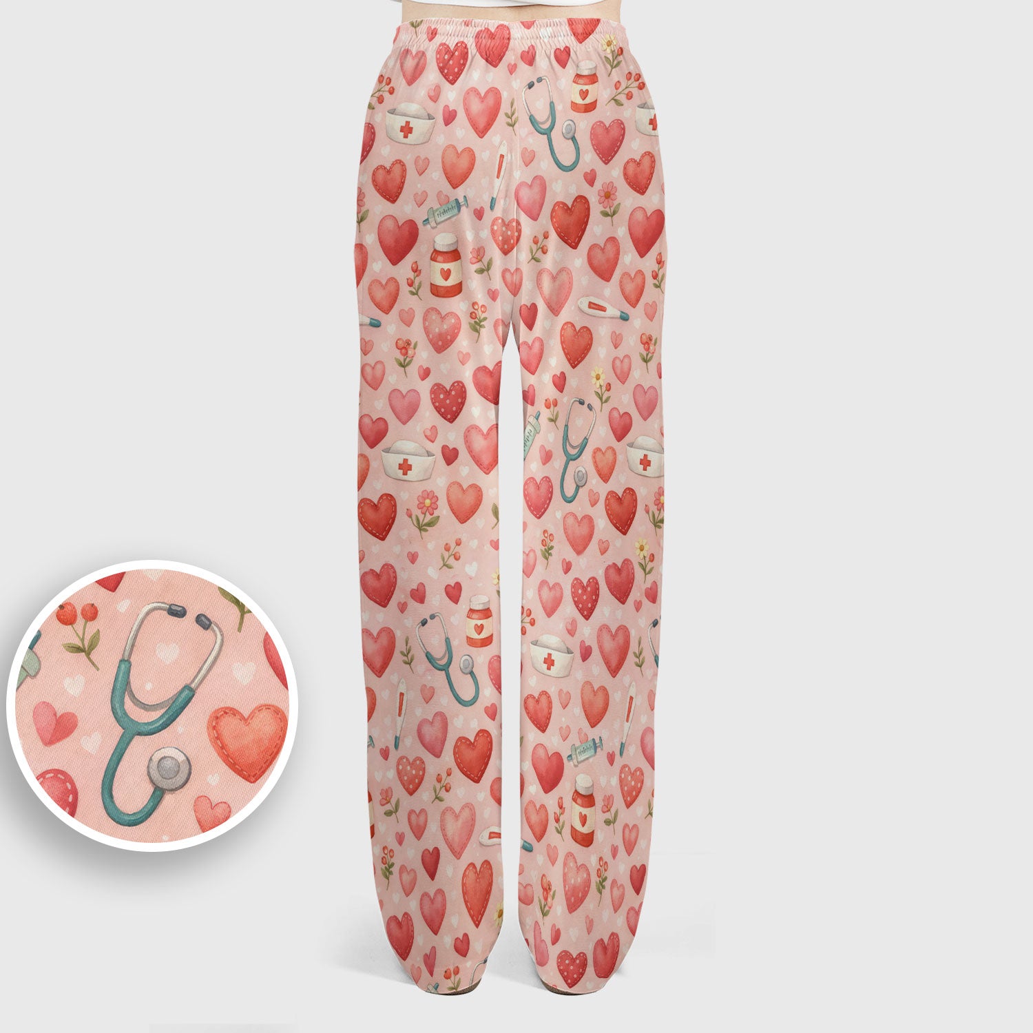 Cute Medical Heart Pattern Scrub Set, Valentine Nurse Scrub Shirt, Breathable Fabrics Nursing Uniform