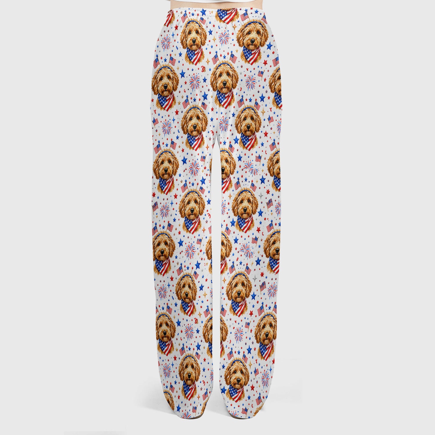Patriotic Goldendoodle Nurse Pattern Scrub Set, Scrub Pants and V Neck Top