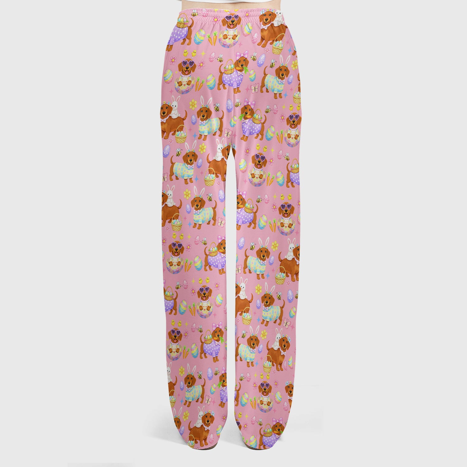 Cute Easter Dachshund Dog Pattern Scrub Set, Scrub Pants and V Neck Top