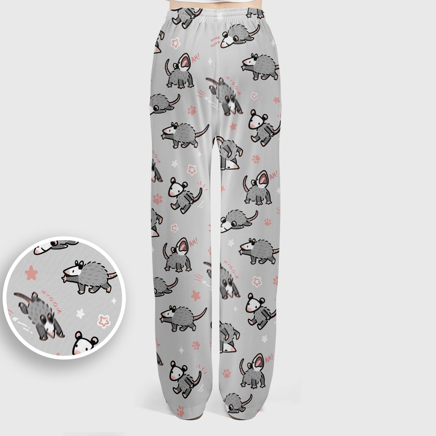 Playful Cartoon Opossum Character Pattern Scrub Set, Women's Scrub Sets