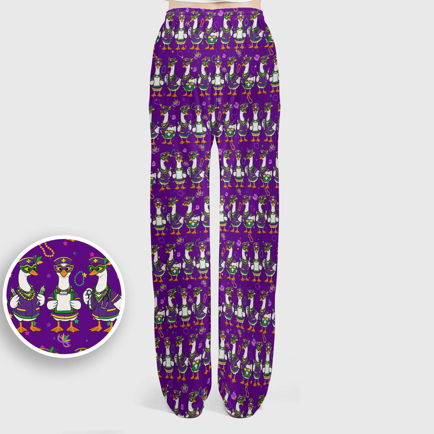 Mardi Gras Nurse Goose Scrub Set, Purple Carnival Parade Medical Pattern Nurse Shirt, Breathable Fabrics Nursing Uniform
