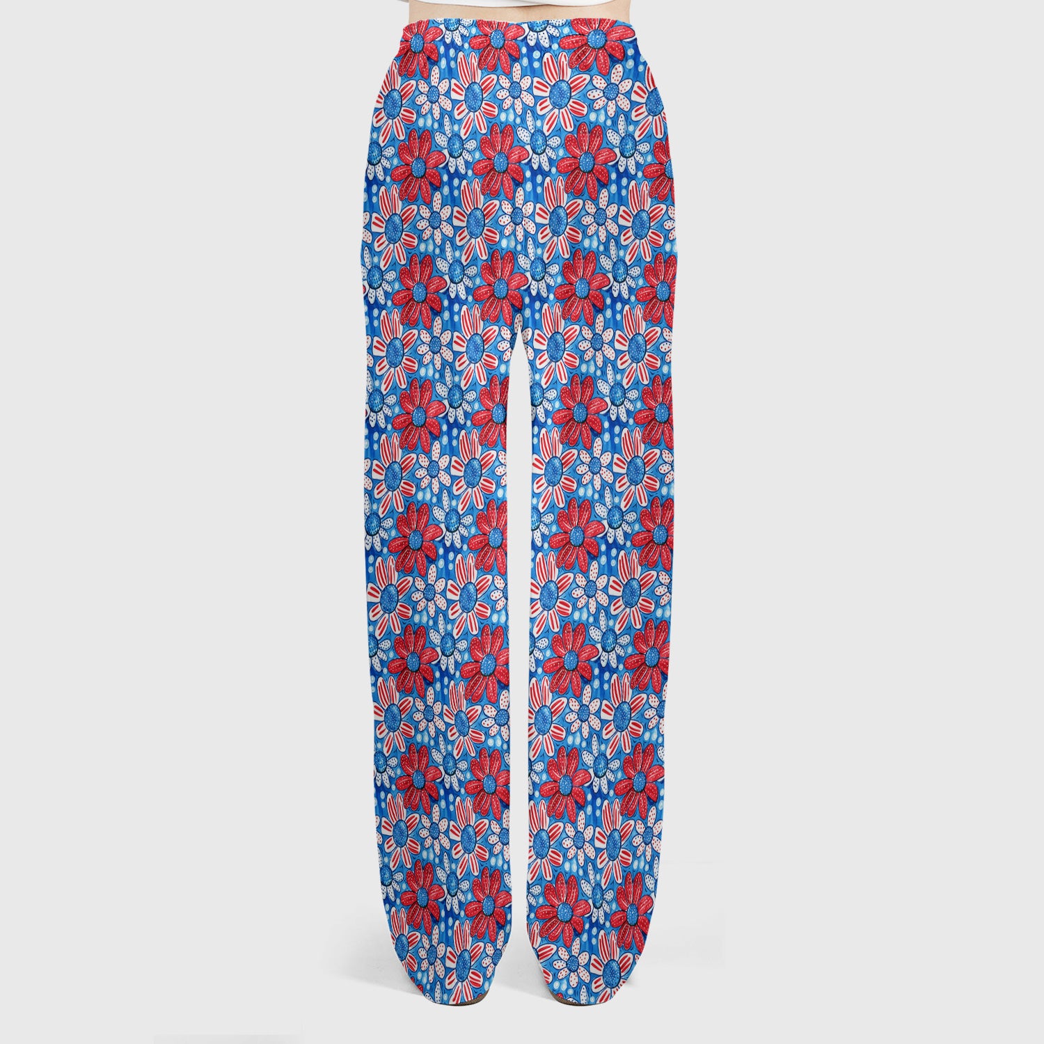 Cute Patriotic Daisy Blossom Repeat Pattern Scrub Set, Scrub Pants and V Neck Top
