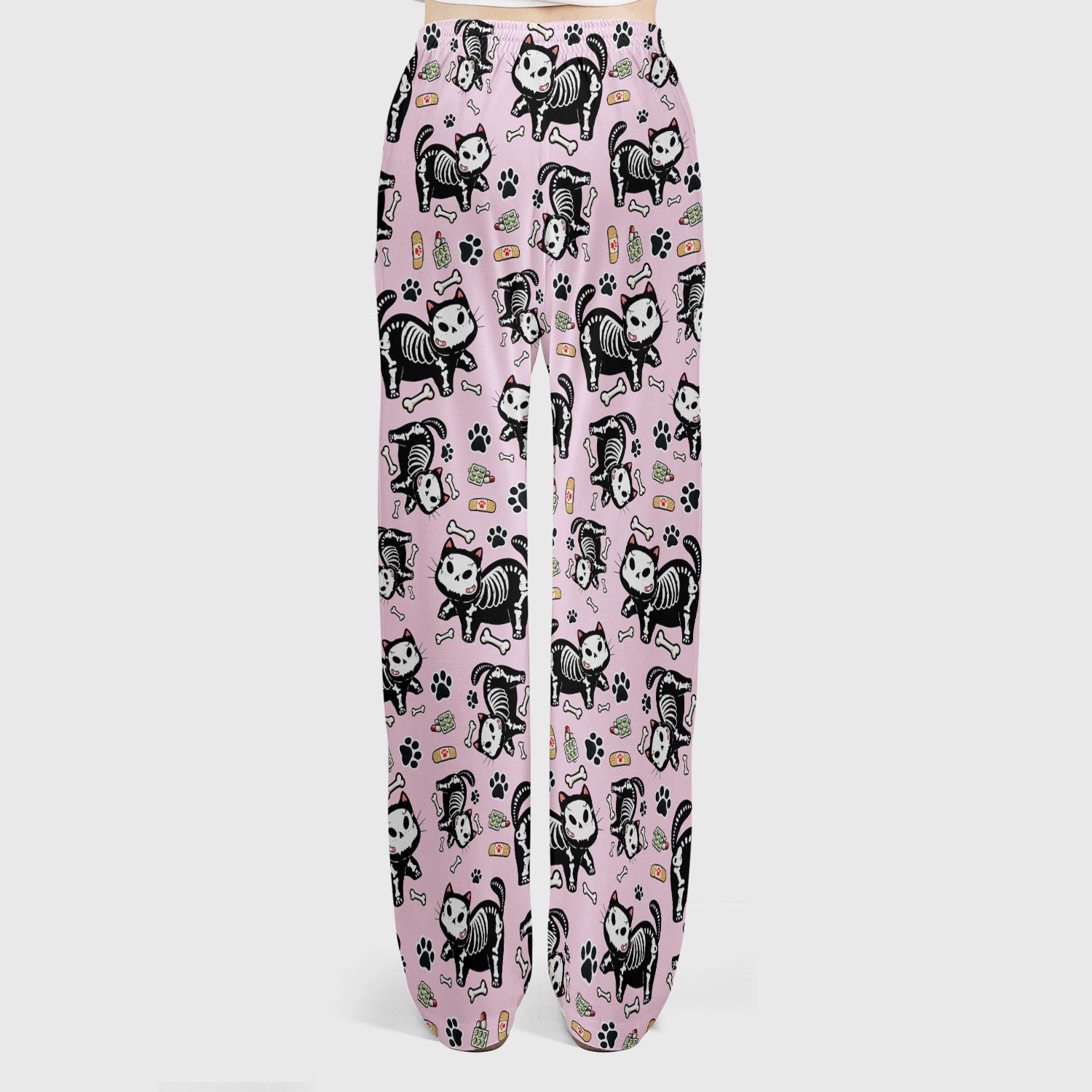 Skeleton Cat Medical Pattern Scrub Set, Scrub Pants and V Neck Top