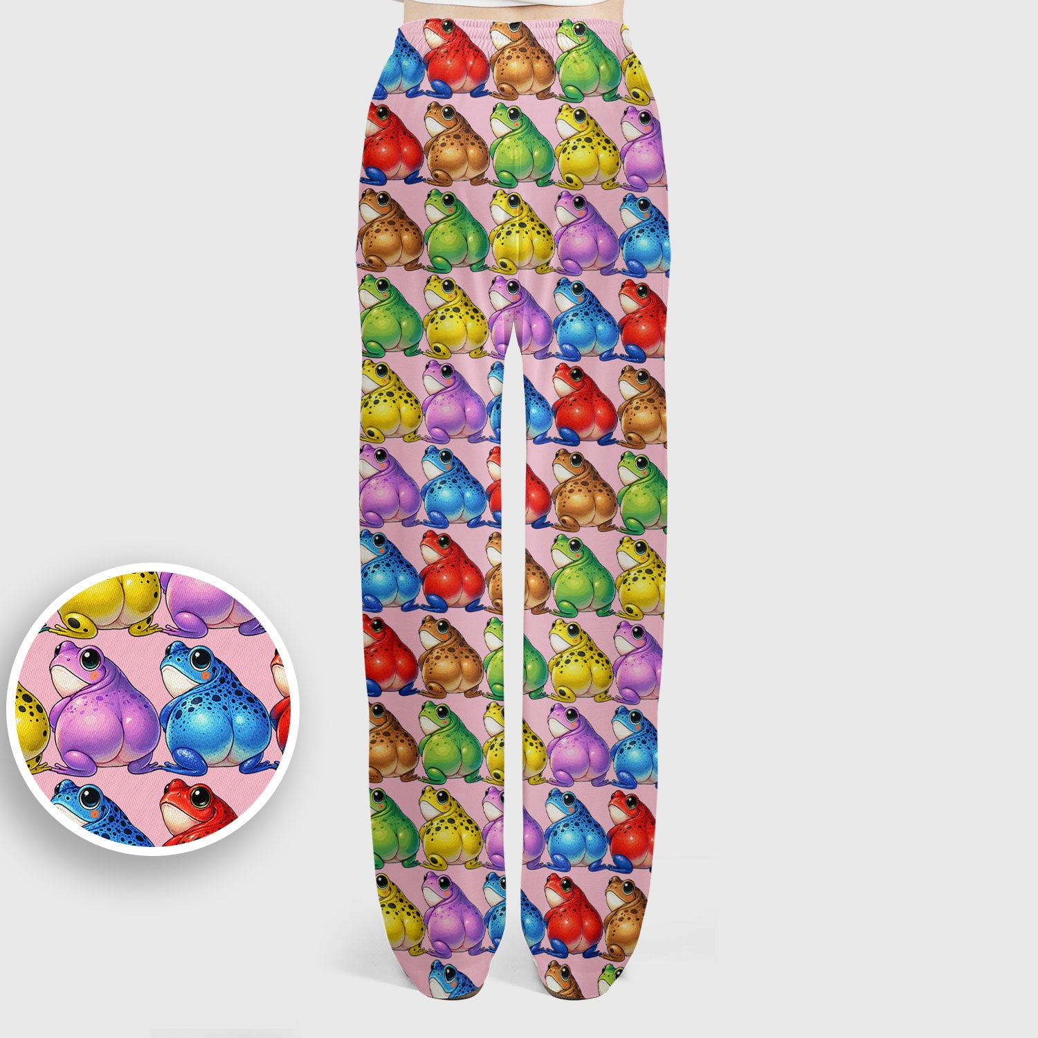 Funny Colorful Frogs Pattern Scrubs Sets, Scrub Pants and V Neck Top