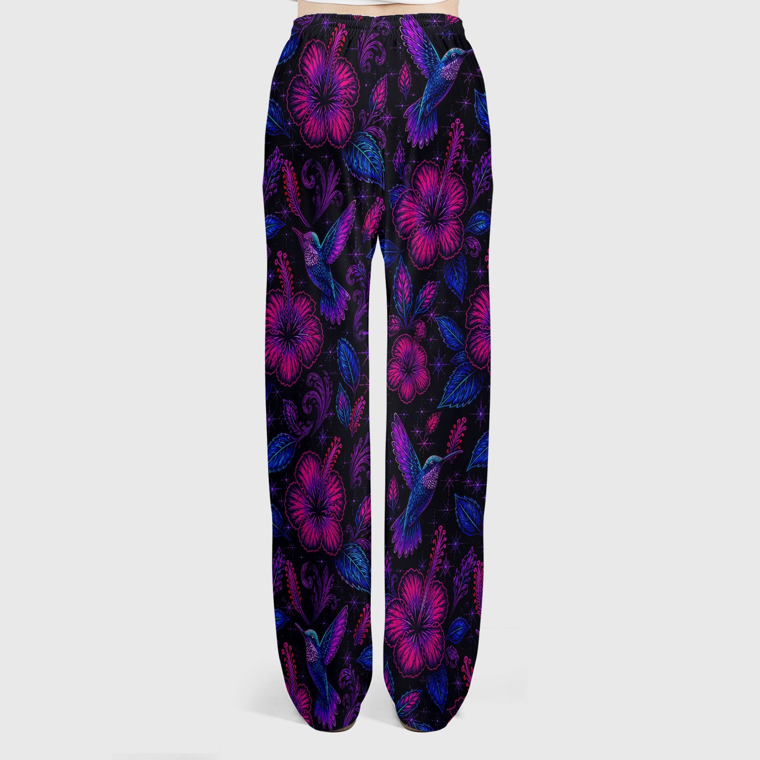 Tropical Hummingbird Hibiscus Floral Pattern Scrub Set, Scrub Pants and V Neck Top