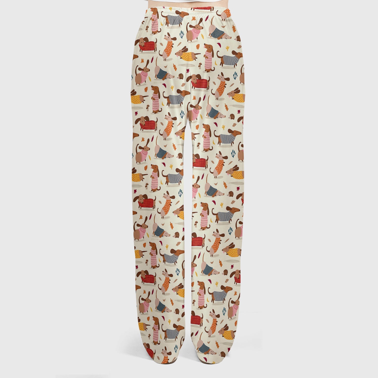 Cute Autumn Dachshund Print Scrub Set, Scrub Pants and V Neck Top