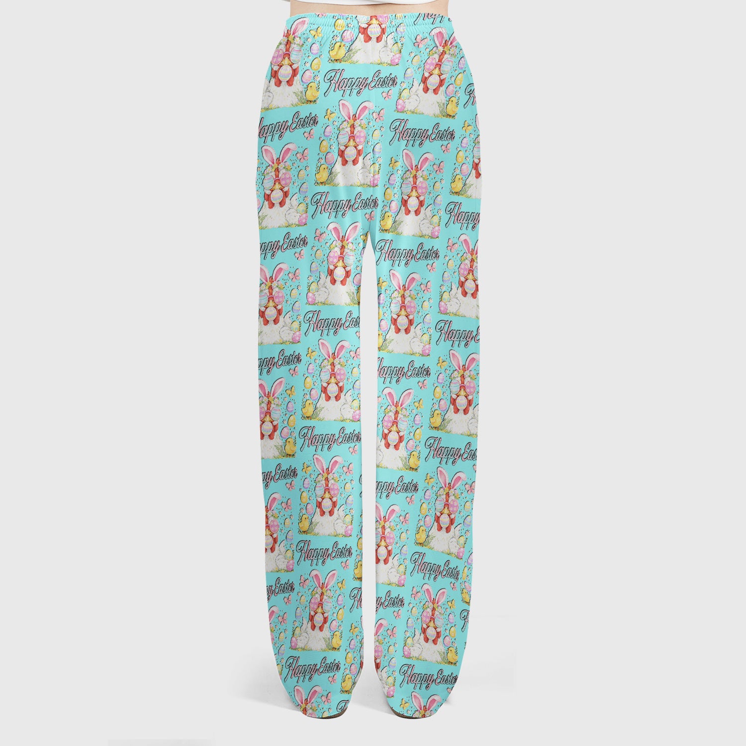 Happy Easter Bunny Eggs Pattern Scrub Set, Scrub Pants and V Neck Top