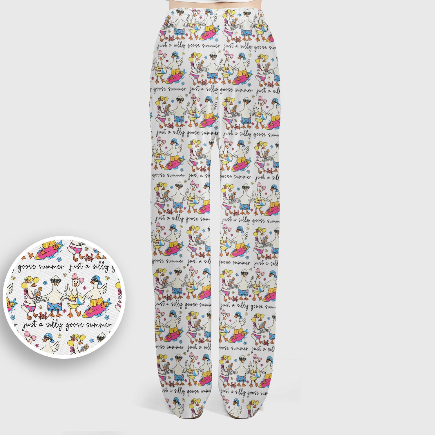 Funny Goose Summer Beach Pattern Scrub Set, Scrub Pants and V Neck Top
